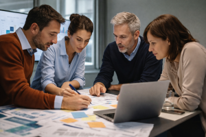 Equip directiu treballant en una reunió